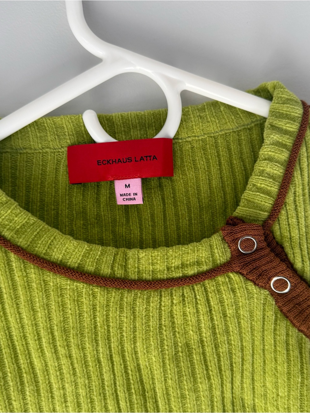 Eckhaus Latta Lime Green Snap Crewneck Sweater - Picture 2 of 8